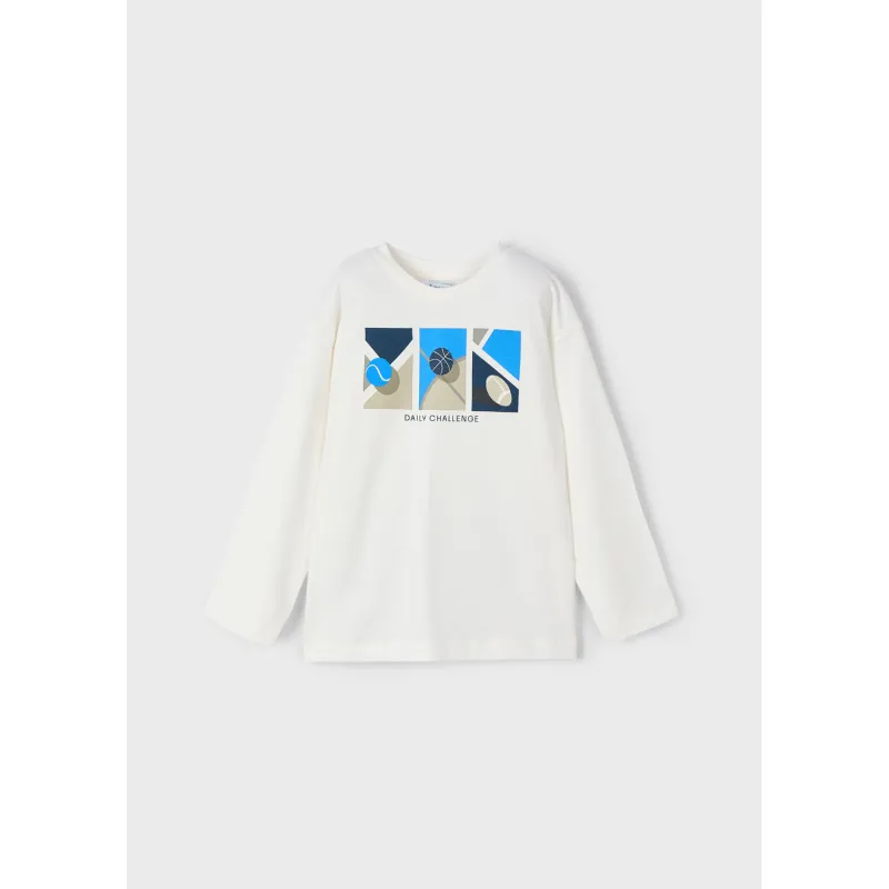 CREAM TSHIRT BLUE DAILY CHALLENGE SPORT PRINT LONG SLEEVE / 4043-095