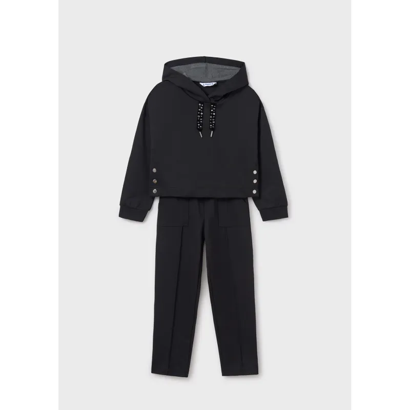 2PC BLACK TRACKSUIT HOODED SILVER STUDS / 7846-026