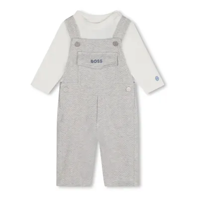 2PC GREY & WHITE OVERALL SET LONG SLEEVE WITH FRONT POCKET / J51068-A10