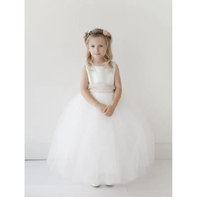 DRESS IVORY SATIN BODICE TULLE SKIRT / 5700