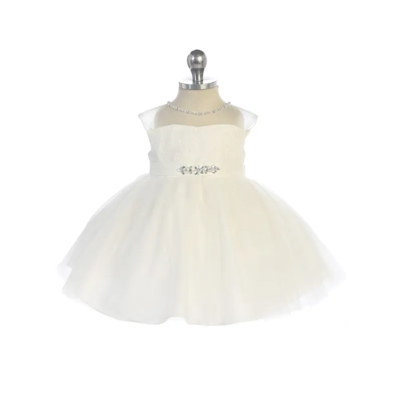 DRESS IVORY EMBROIDERED BODICE TULLE SKIRT & RHINESTONE SASH / 5712S