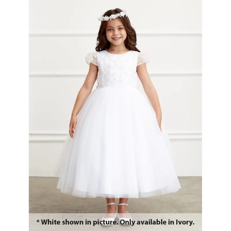 DRESS IVORY LACE CAP SLEEVE & BODICE PEARL TRIM TULLE SKIRT / 5831