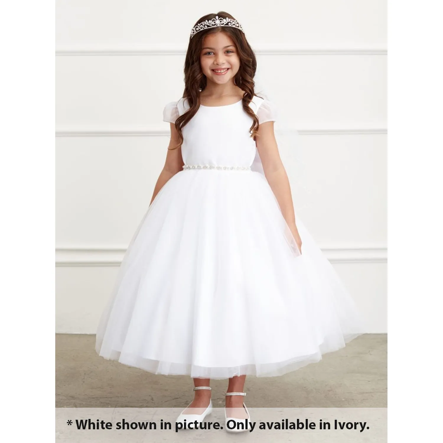 DRESS IVORY SATIN BODICE TULLE SKIRT RHINESTONE BELT / 5832