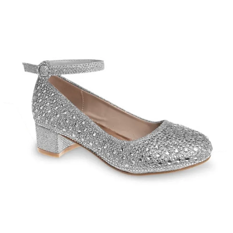 SHOE SILVER & RHINESTONE BLOCK HEEL / BM92468M-15