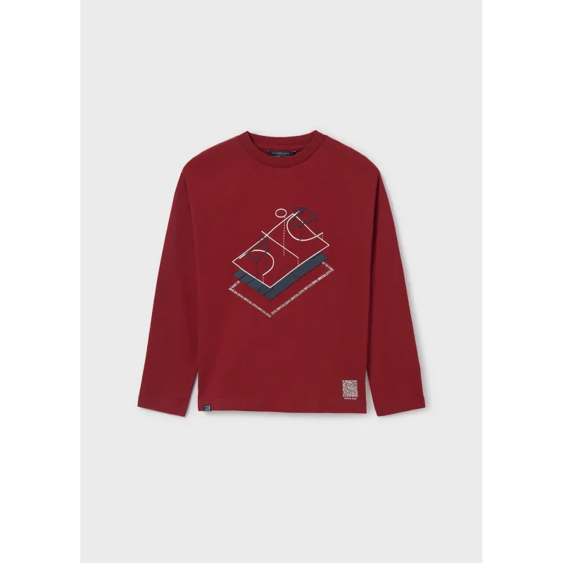 RED TSHIRT BASKETBALL COURT APPLIQUE LONG SLEEVE / 7093-071