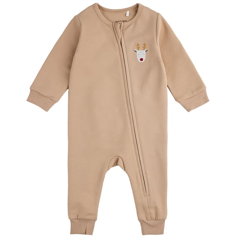 LIGHT BROWN ROMPER REINDEER EMBRODIERY / 24HRW60N02B