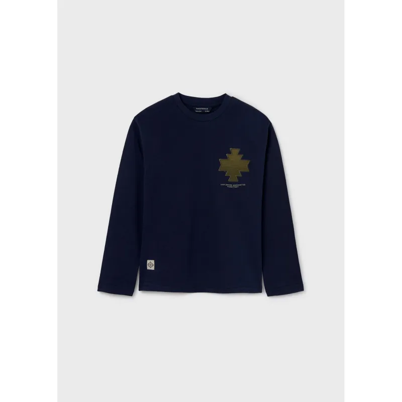 NAVY TSHIRT GREEN APPLIQUE LONG SLEEVE / 7085-038