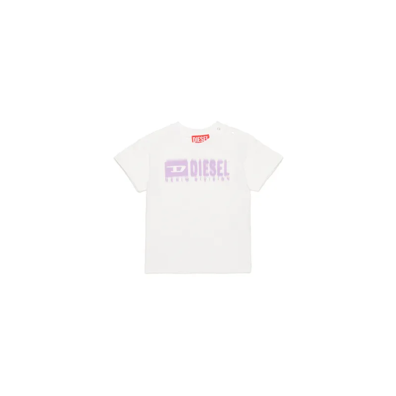 WHITE TSHIRT SHORT SLEEVE PURPLE LOGO / K00569-K100A