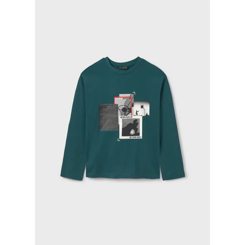 DARK GREEN TSHIRT SPORT MOTIF LONG SLEEVE / 7092-066