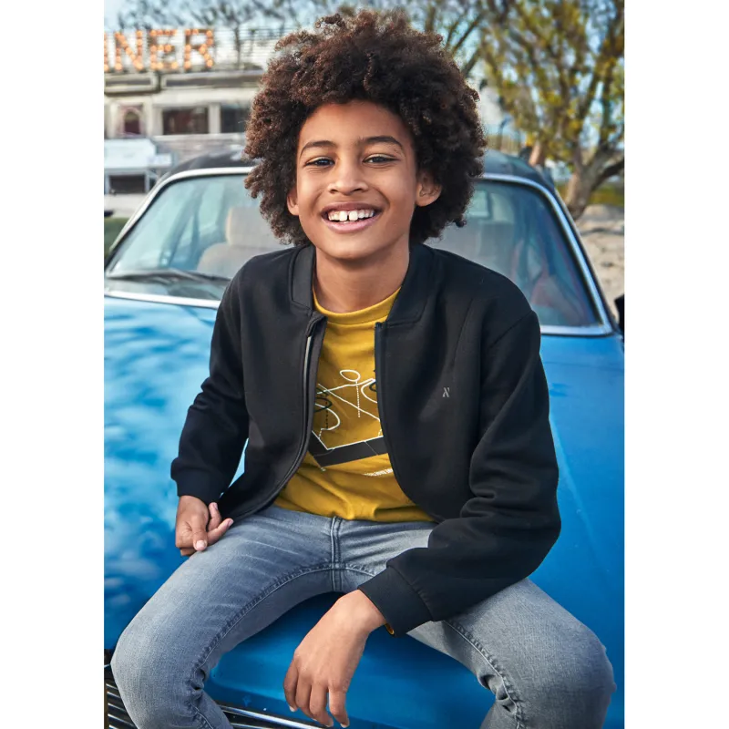 BLACK ZIP CARDIGAN FRONT POCKETS / 7465-046