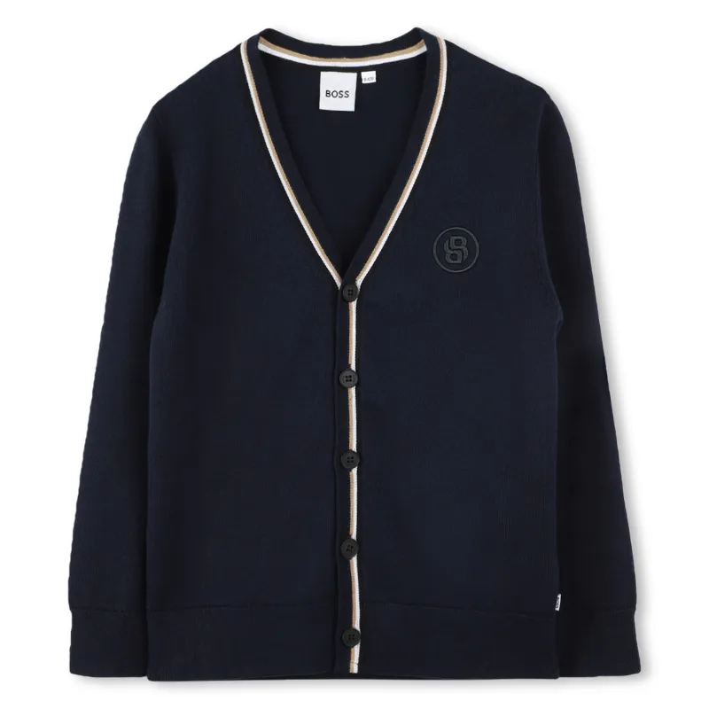 NAVY CARDIGAN DRESSY TAN & WHT STRIPE / J52005-849