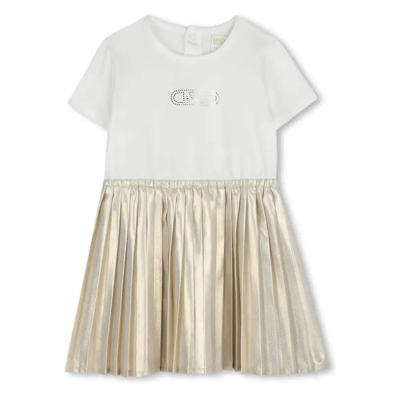 OFFWHITE & GOLD DRESS PLEATED SKIRT SHORT SLEEVE / R30308-N81