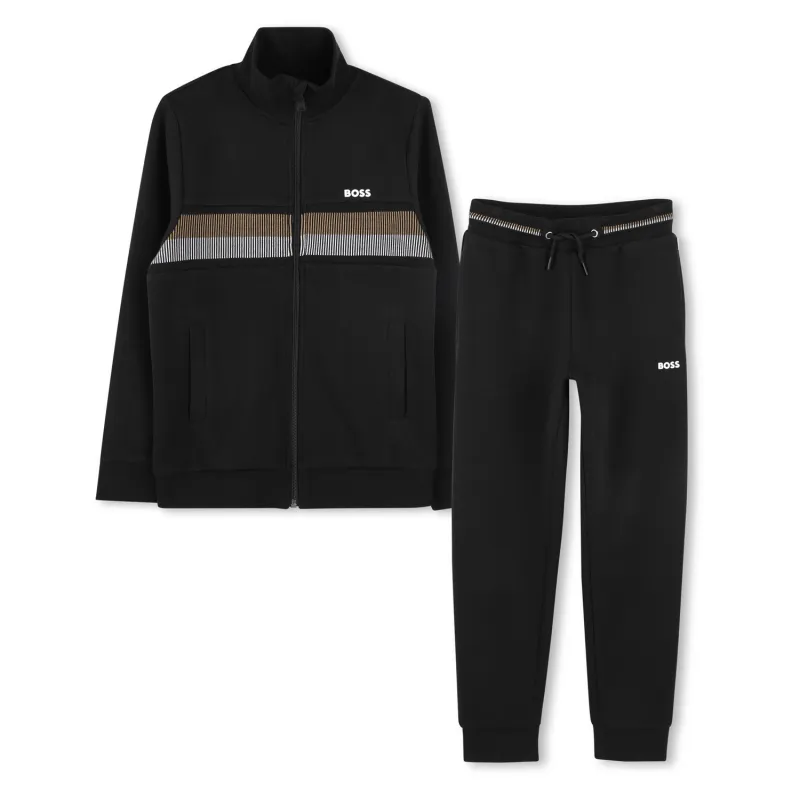 2PC BLACK TRACKSUIT TAN & WHITE STRIPE / J51965-09B