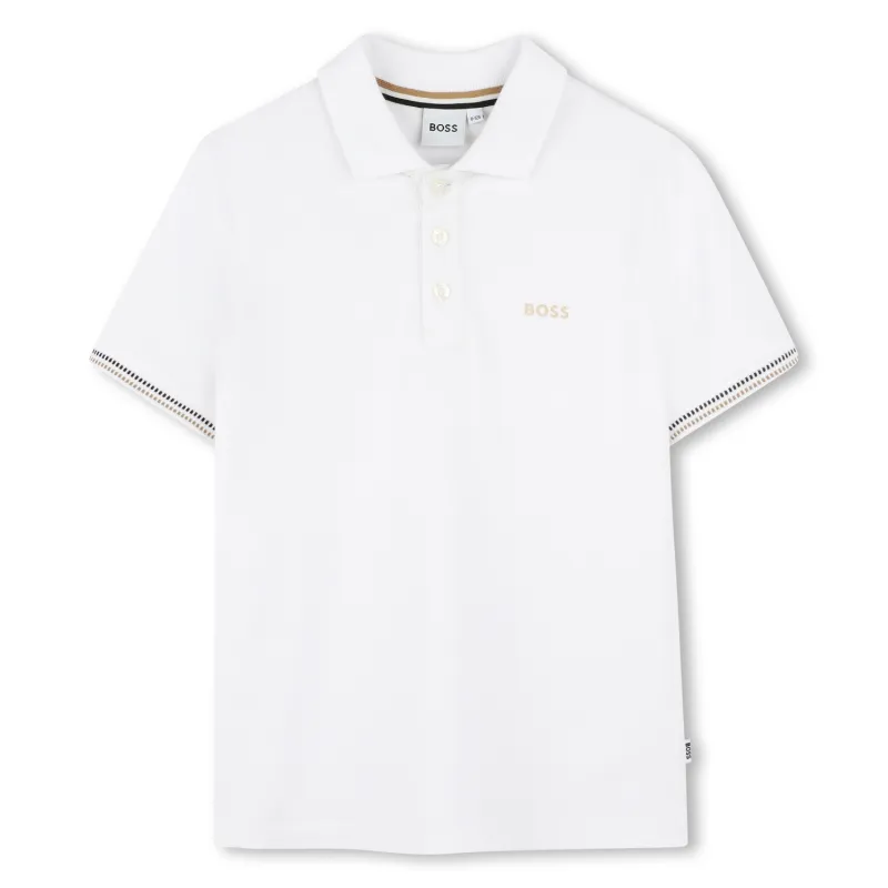 WHITE POLO TOP SHORT SLEEVE TAN BOSS LOGO / J52015-10P