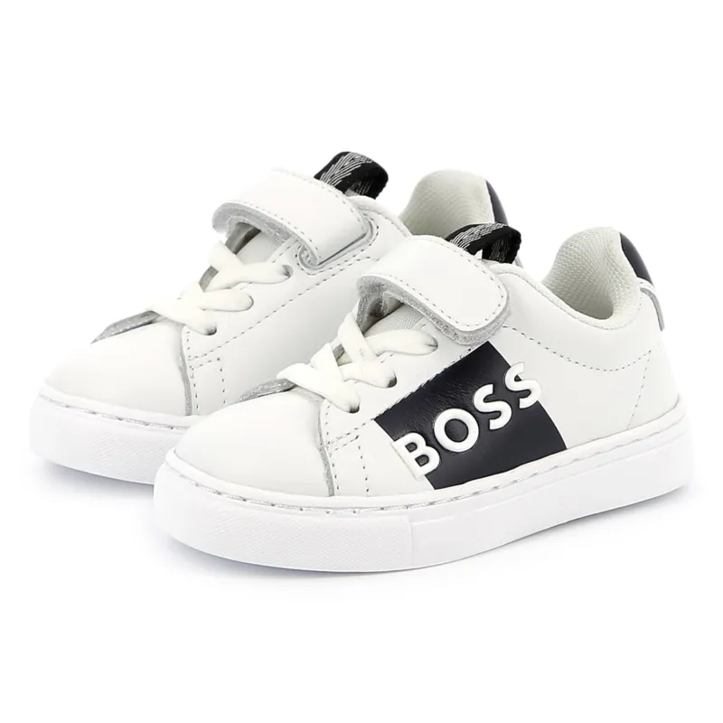 WHITE LEATHER SNEAKER SHOE ELASTIC LACES / J52165-10P