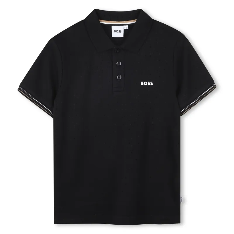 BLACK POLO TOP SHORT SLEEVE WHITE LOGO / J52015-09B