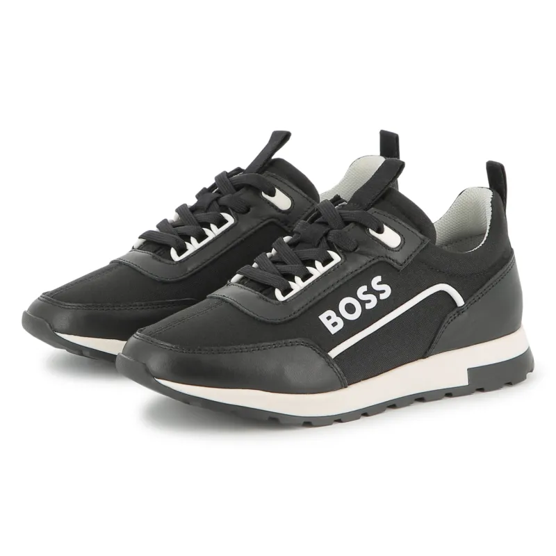 BLACK SHOEMESH & LEATHER WITH LACES WHITE TRIM / J51653-09B