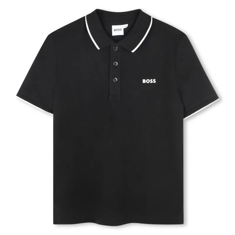 BLACK POLO TOP SHORT SLEEVE WHITE TRIM / J51621-09B