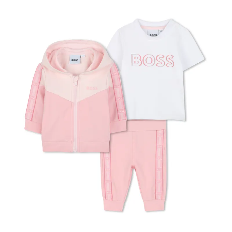 3PC PINK & WHITE PANT CARDIGAN & TSHIRT HOODED / J52190-46X