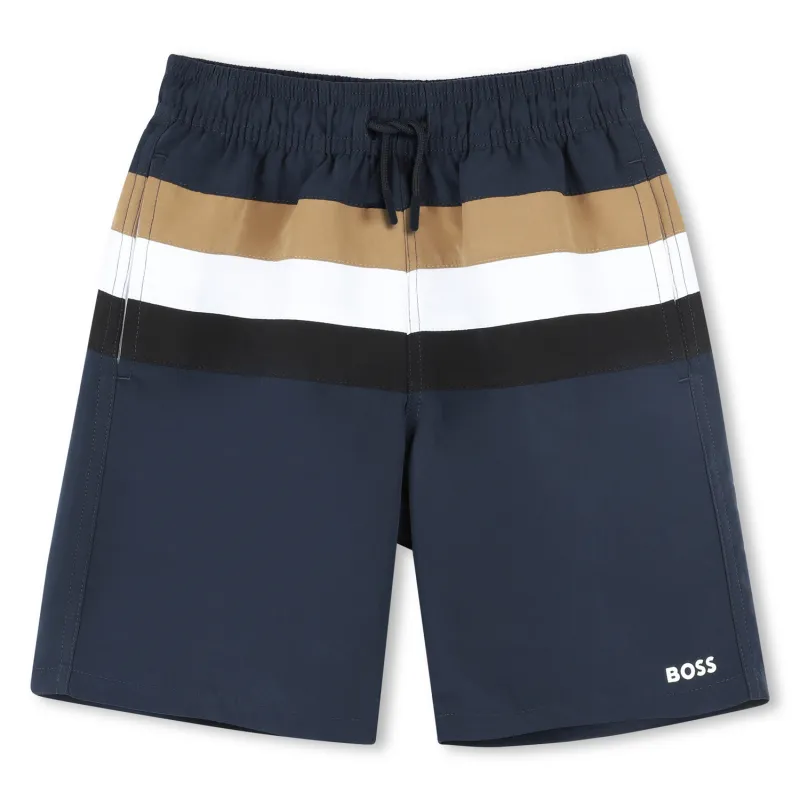NAVY SWIM SHORTS TAN & WHITE STRIPE / J51975-849