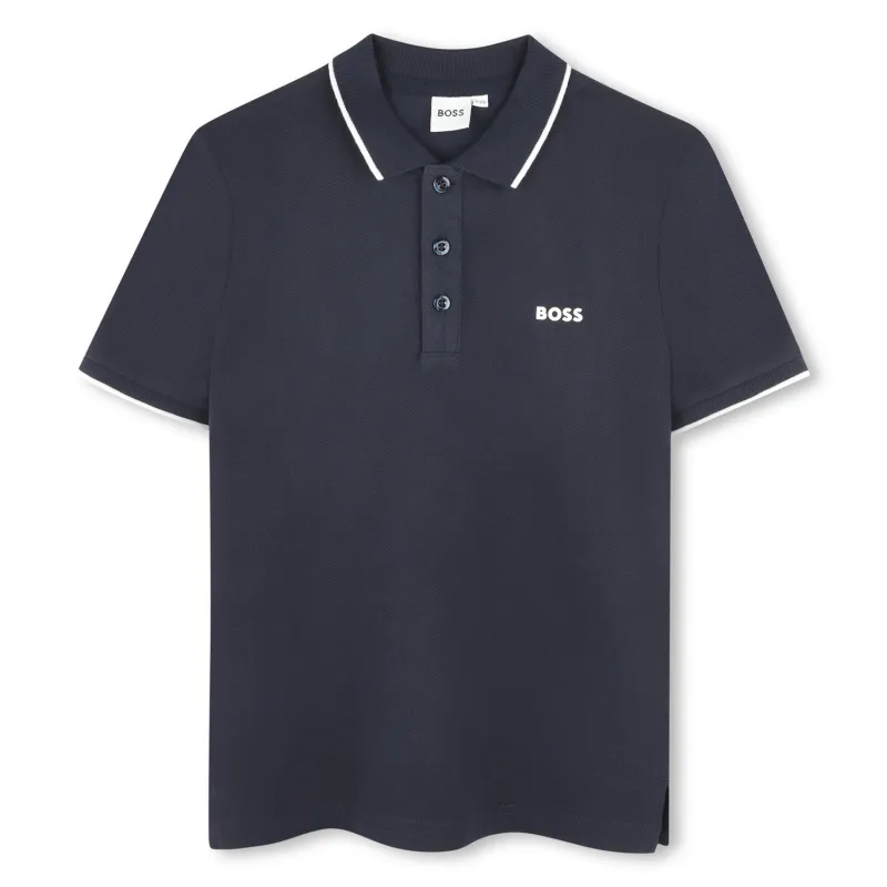 NAVY POLO TOP SHORT SLEEVE WHITE TRIM / J51621-849