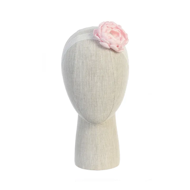 DUSTY ROSE LACE HEADBAND STRETCH SATIN FLOWER / 127