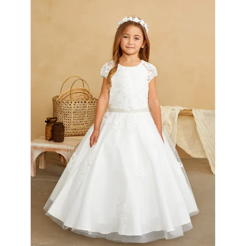 IVORY TULLE DRESS LACE BODICE & TRIM PEARL WAISTBAND / 5851