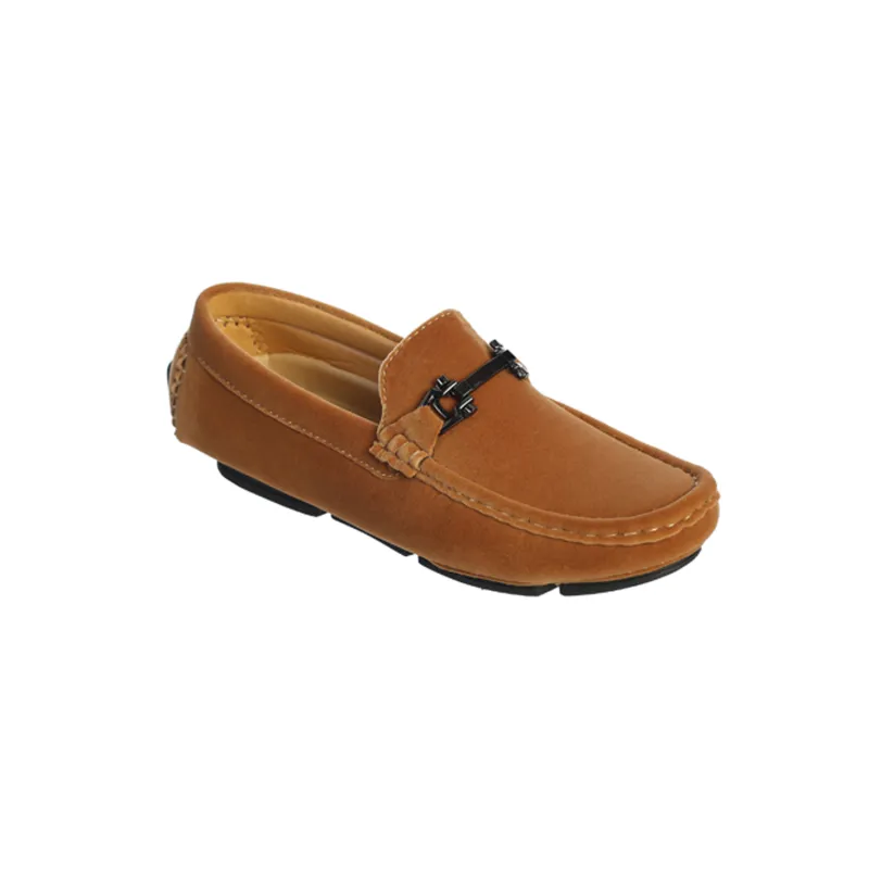 BROWN SUEDE SHOE SLIP ON STEEL TRIM / TTS159