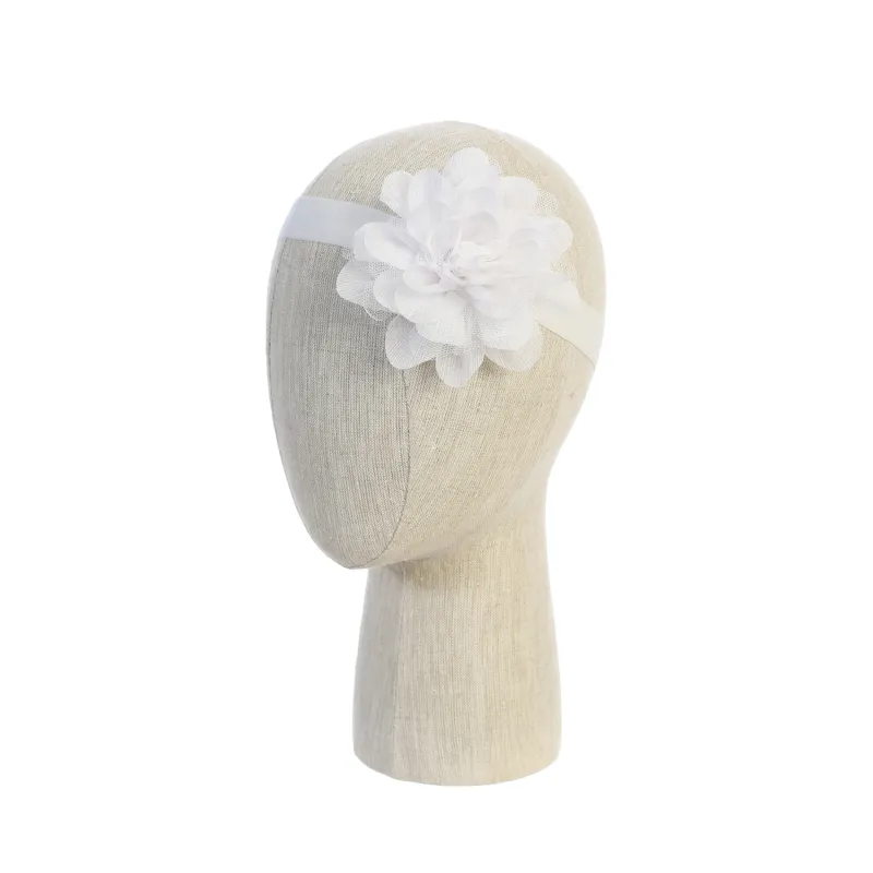 WHITE STRETCH HEADBAND LARGE CHIFFON & TULLE FLOWER / 162