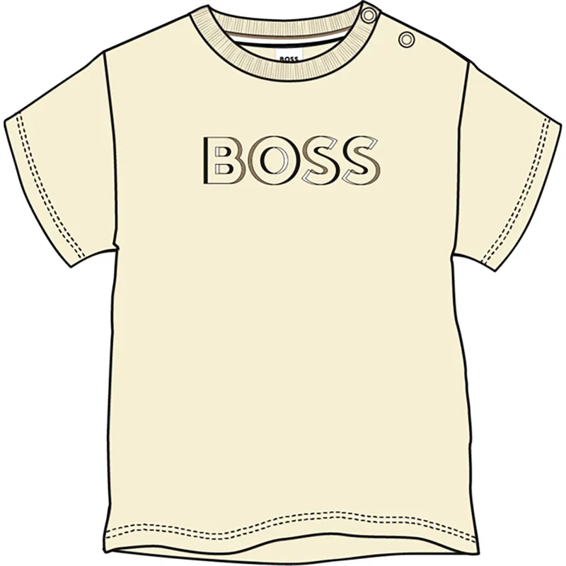 BEIGE TSHIRT RAISED BOSS LOGO SHORT SLEEVE / J52107-21C