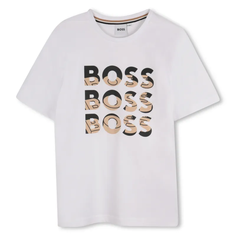 WHITE TSHIRT BROWN & BLACK MULTI LOGO SHORT SLEEVE / J52038-10P