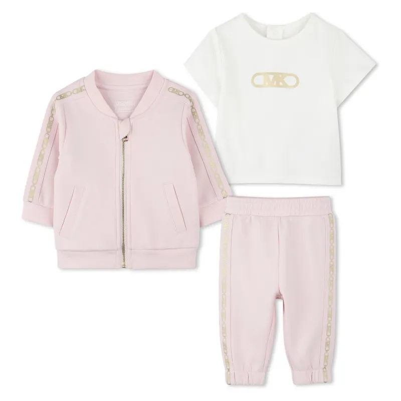 3PC PINK TRACKSUIT CREAM TSHIRT GOLD LOGO / R30305-S01