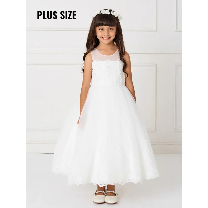 IVORY GOWN LACE BODICE & HEM PEARL TRIM / 5801XL