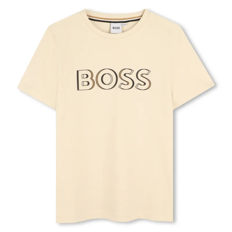 BEIGE TSHIRT SHORT SLEEVE EMBOSSED LOGO / J52034-21C