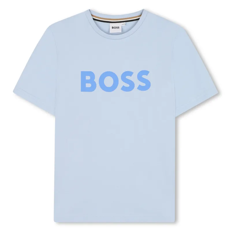 LIGHT BLUE TSHIRT SHORT SLEEVE BOSS LOGO / J52030-887