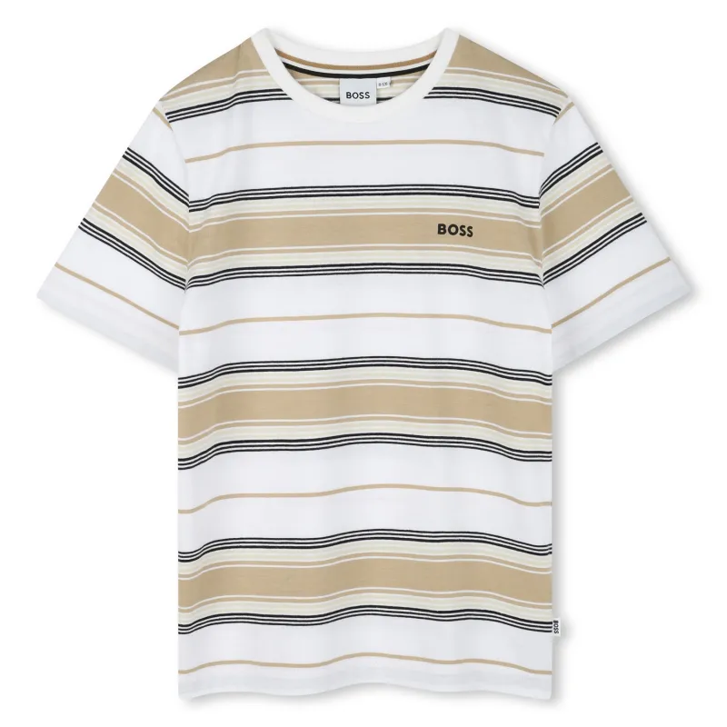 BEIGE & WHITE STRIPED TSHIRT SHORT SLEEVE / J52045-249