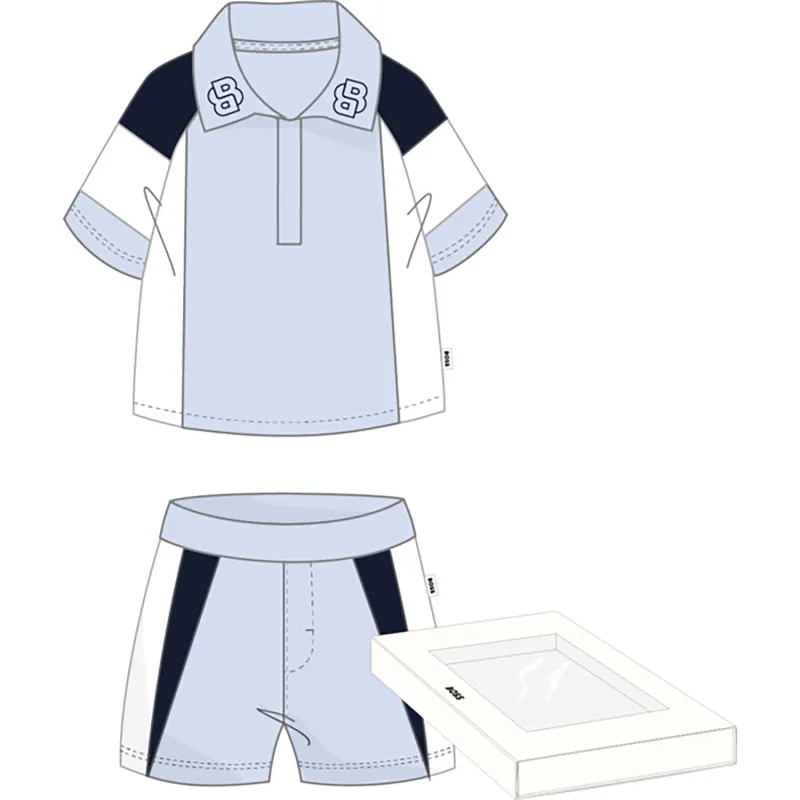 2PC PALE BLUE POLO TOP & SHORTS WHITE TRIM / 52211-771
