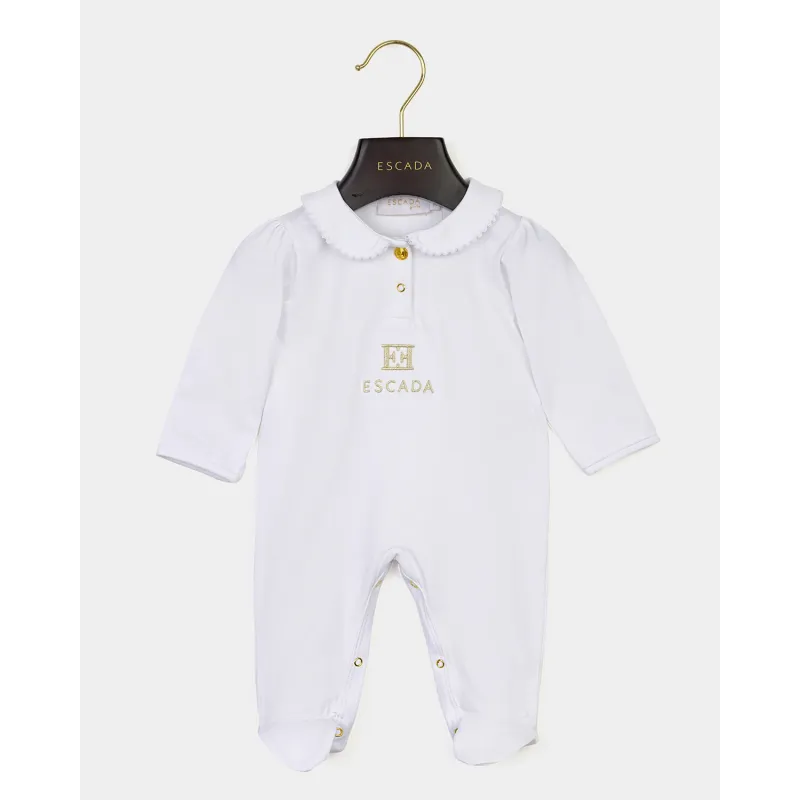 WHITE POLO FOOTIE WITH COLLAR & SMALL LOGO / 74217-001