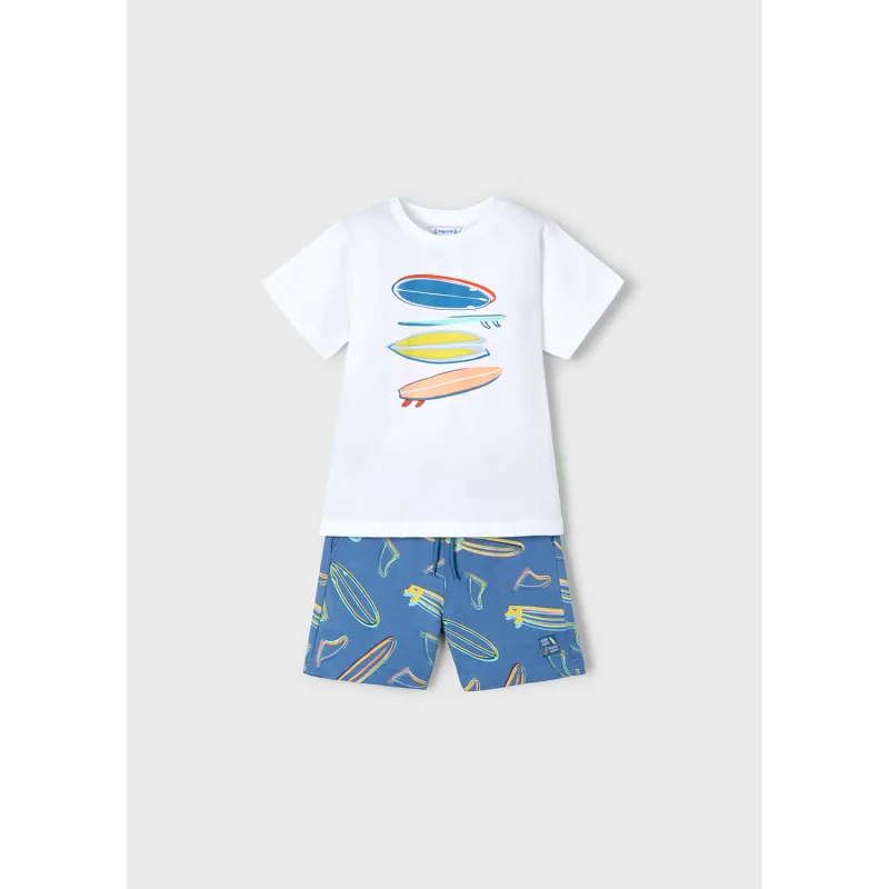 2PC WHITE TOP BLUE SHORT PRINTED SURFBOARD / 3604-073