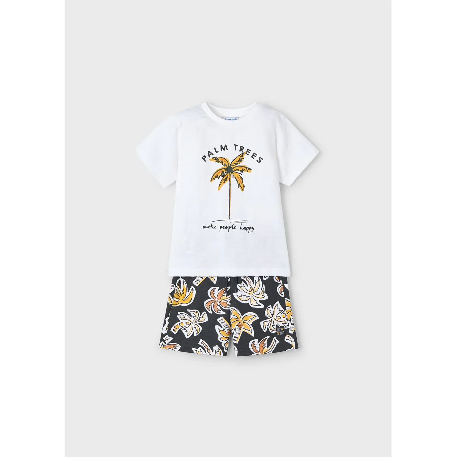 2PC WHITE & BLACK SHORT SET KNIT PALM TREES PRINT / 3604-072