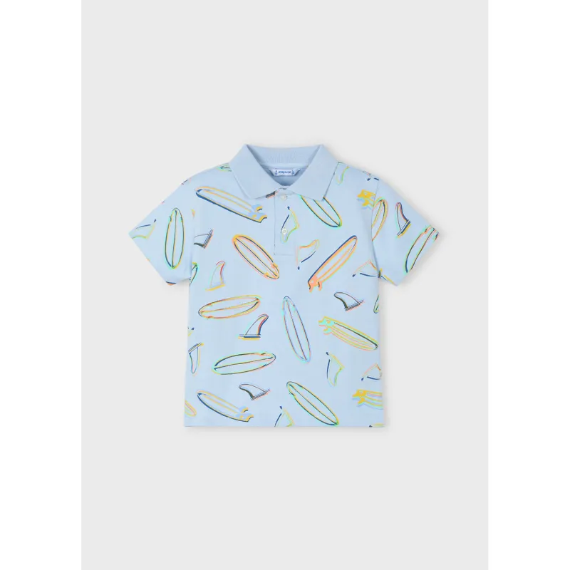 BLUE POLO TOP MULTICOLORED PRINT SHORT SLEEVE / 3110-15