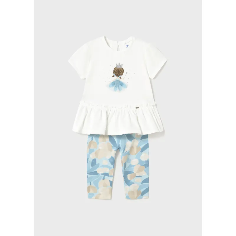 2PC CREAM & BLUE FLORAL LEGGING FAIRY PRINCESS / 1735-028