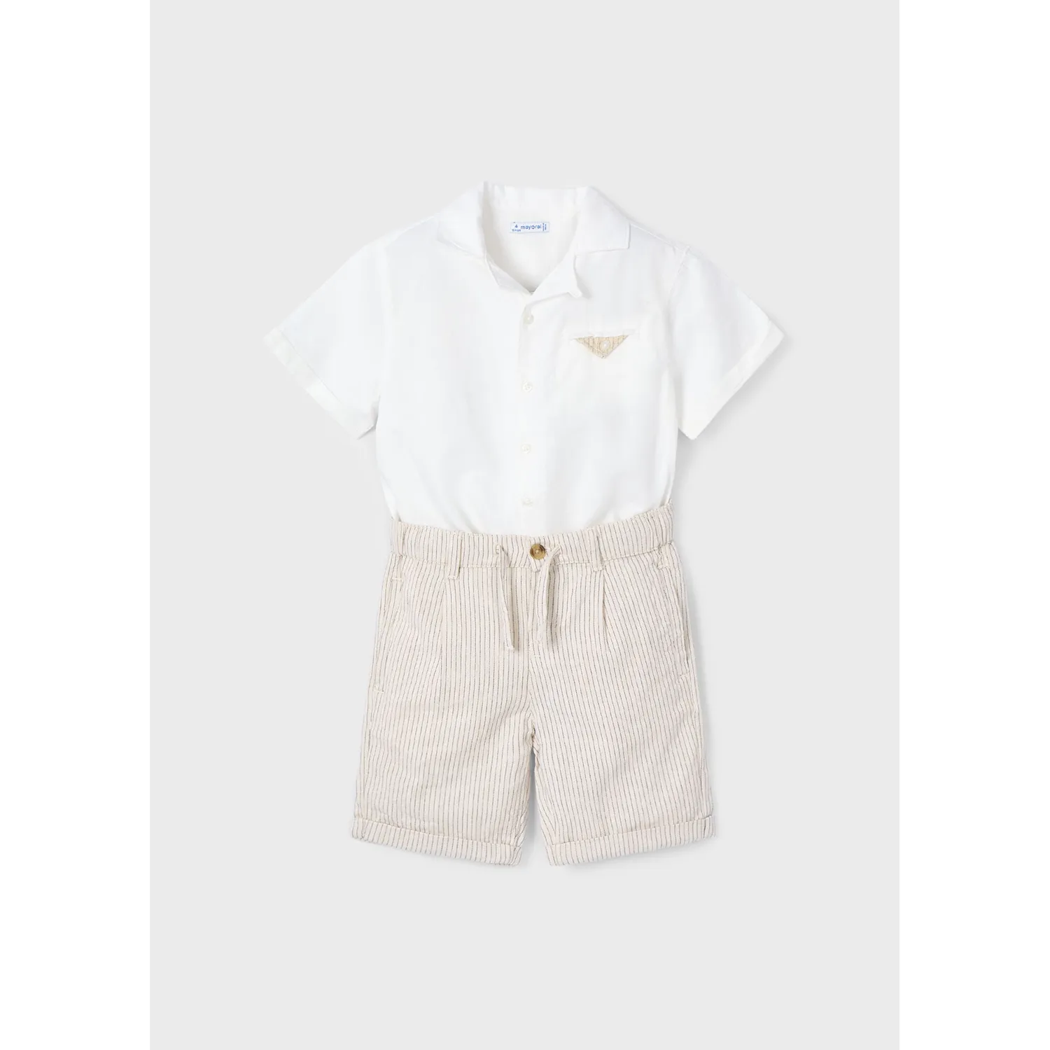 2PC CREAM SHIRT STRIPED SHORTS BEIGE / 3231-091
