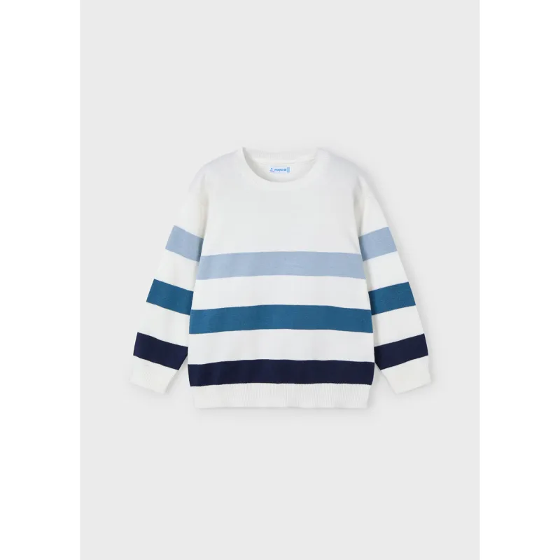 WHITE BLUE & NAVY STRIPED SWEATER LONG SLEEVE / 3366-095