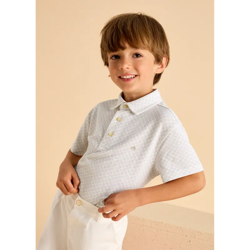 BEIGE PRINTED POLO TOP SHORT SLEEVE DIAMOND PRINT / 3101-039