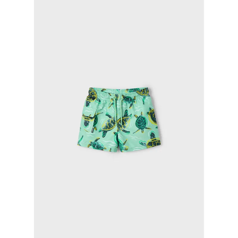 GREEN SWIM SHORTS TURTLE PRINT WITH POCKET / 3613-081