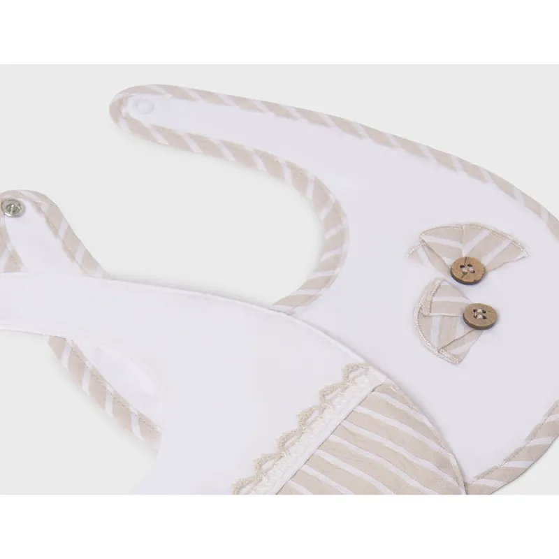 OFF WHITE BIB BEIGE STRIPE EDGING 2 BROWN BUTTONS / 9875-069