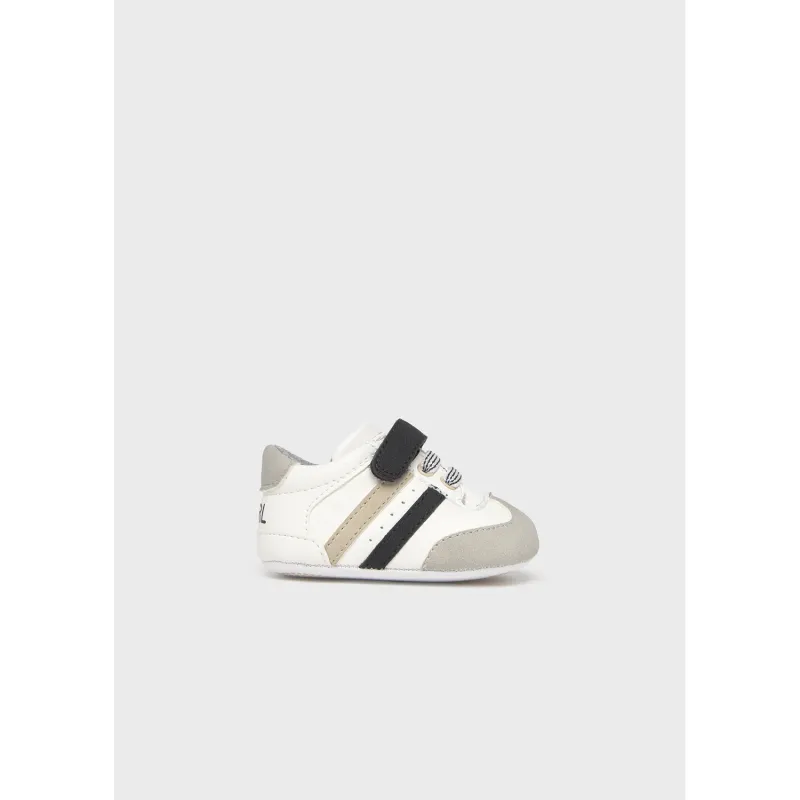 WHITE BLACK TRAINER SHOE BROWN & GREY TRIM / 9899-077