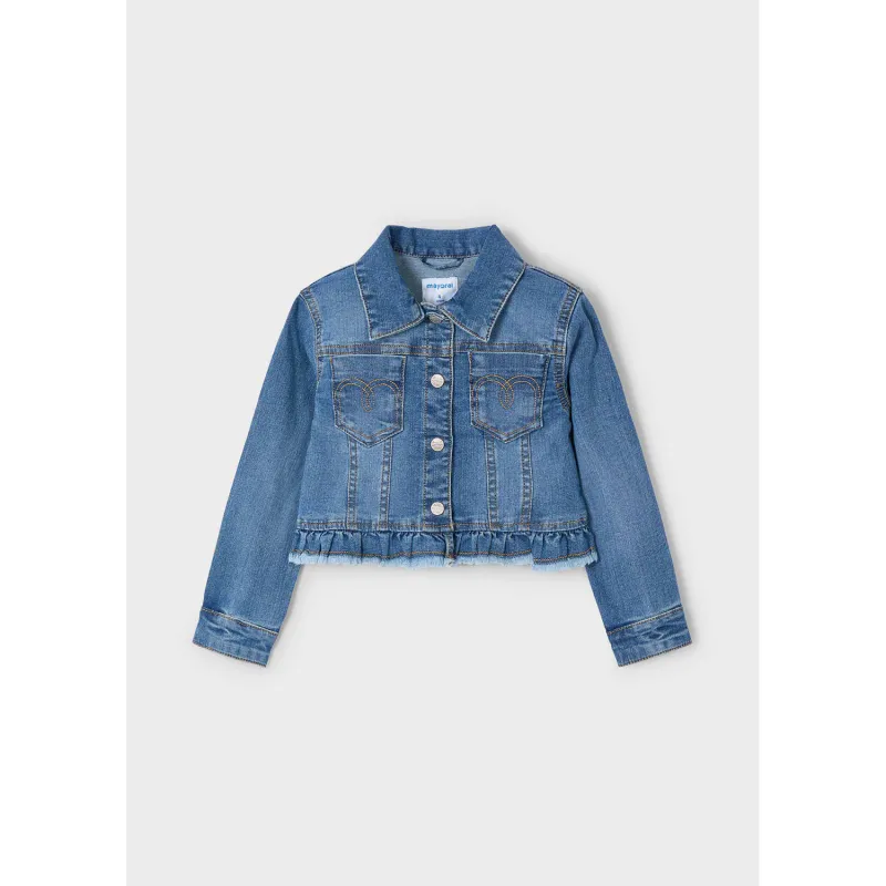 MEDIUM BLUE DENIM JACKET RAGGED WAIST EDGE / 3408-023
