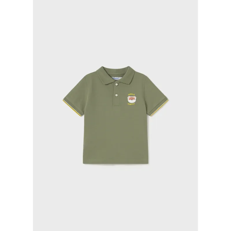 SAGE GREEN POLO TOP SHORT SLEEVE JUNGLE FAMILY / 1108-061